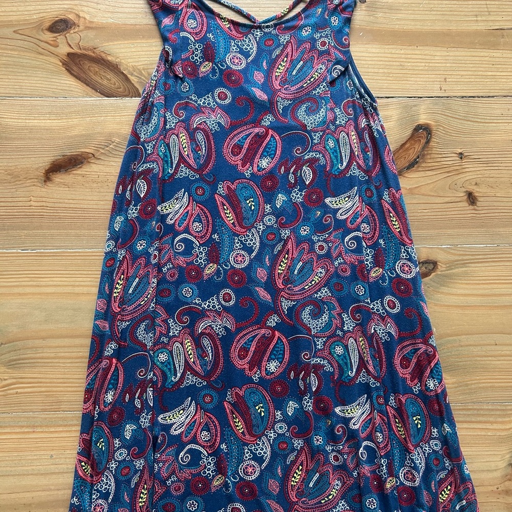LOFT Blue and Pink Paisley Midi Dress